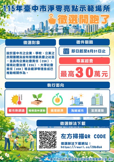參考附件3115年臺中市淨零亮點示範場所含城食森林徵選活動宣導圖卡